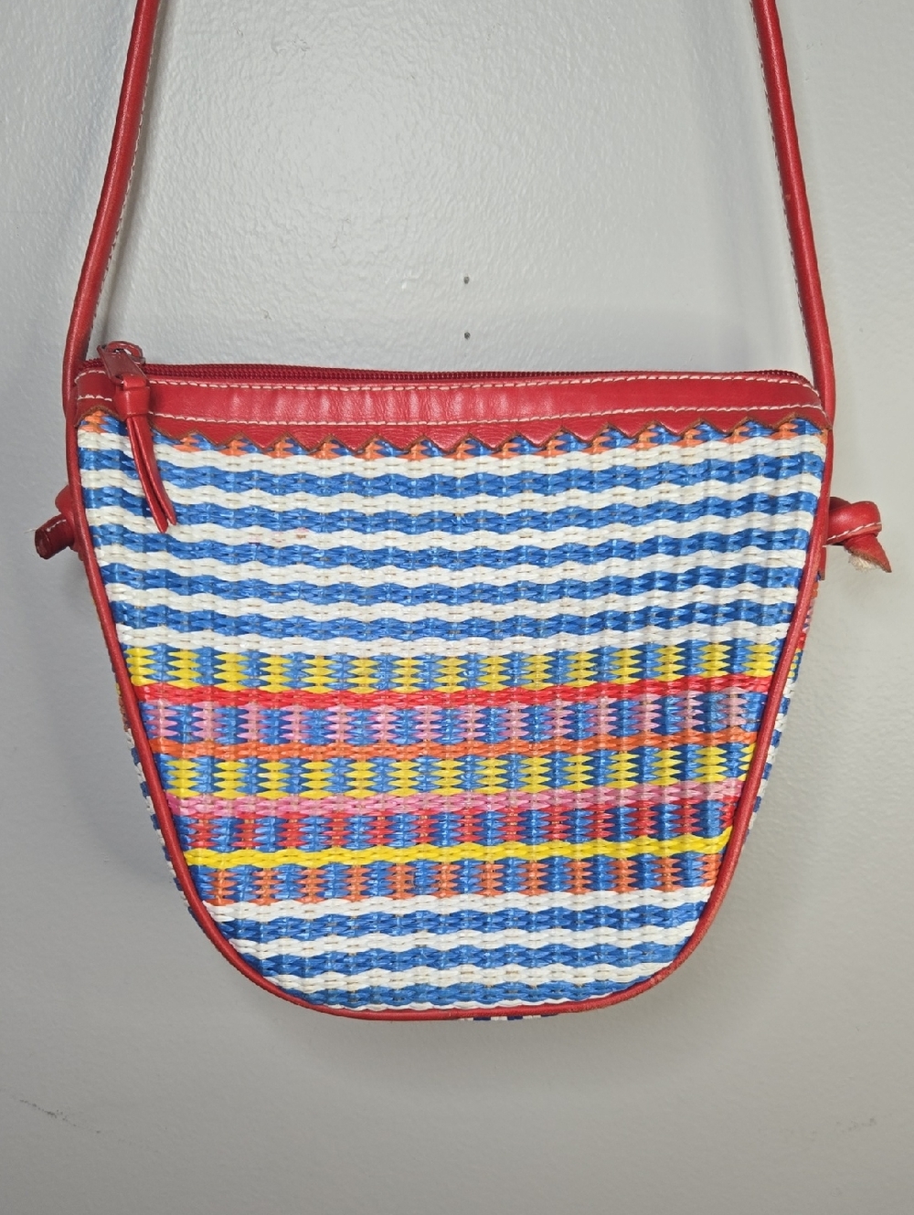 Esprit Y2K Woven Multicolor Plastic Coated Shoulder Bag with Red Trim